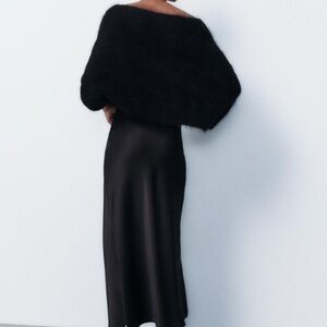 NWT Zara Black Satin effect Midi Skirt. Size S, originally $39.90